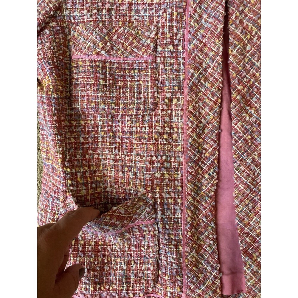 SILKLAND Pink Tweed Bouclé 2-Piece Skirt Suit Set – 70% Silk Coquette Size 12 - Picture 4 of 16
